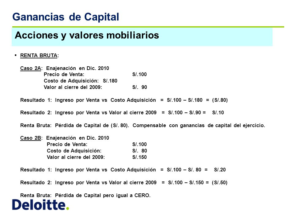 Ganancias de Capital Acciones y valores mobiliarios RENTA BRUTA: