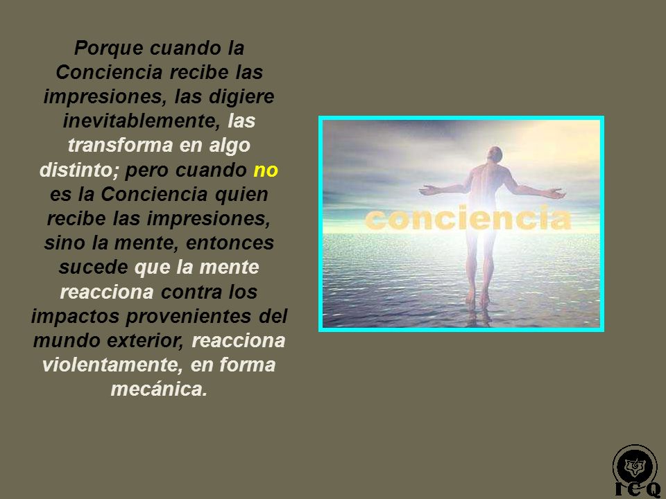 Porque cuando la Conciencia recibe las impresiones, las digiere inevitablemente, las transforma en algo distinto; pero cuando no es la Conciencia quien recibe las impresiones, sino la mente, entonces sucede que la mente reacciona contra los impactos provenientes del mundo exterior, reacciona violentamente, en forma mecánica.