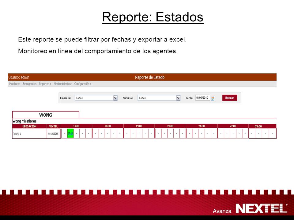Reporte: Estados Este reporte se puede filtrar por fechas y exportar a excel.