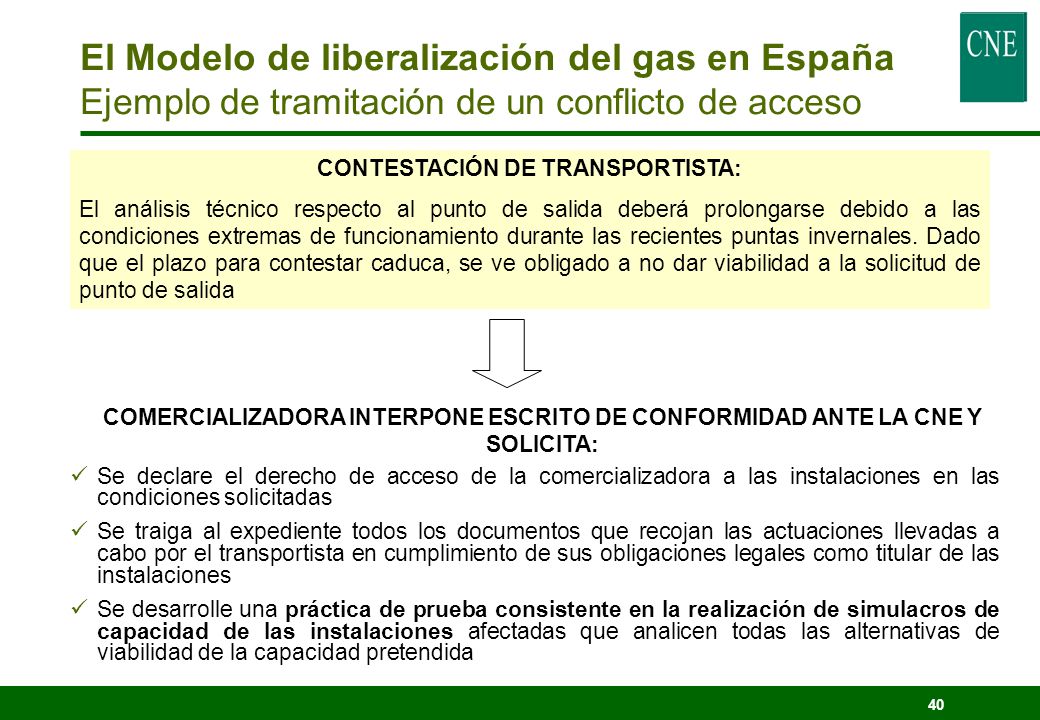 El Modelo de liberalización del gas en España Ejemplo de tramitación de un conflicto de acceso
