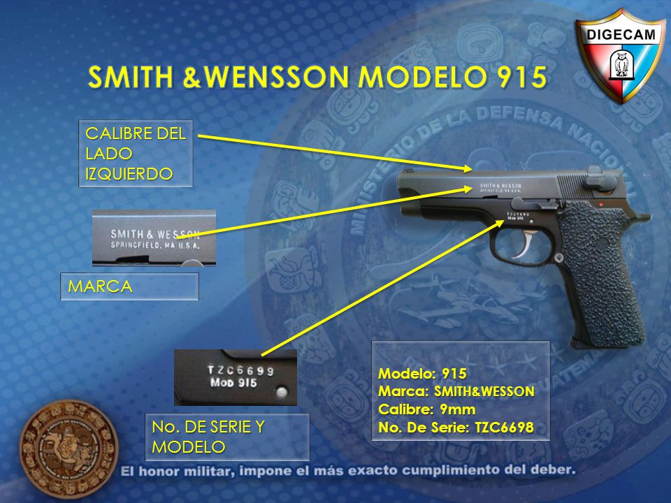 SMITH &WENSSON MODELO 915 CALIBRE DEL LADO IZQUIERDO MARCA