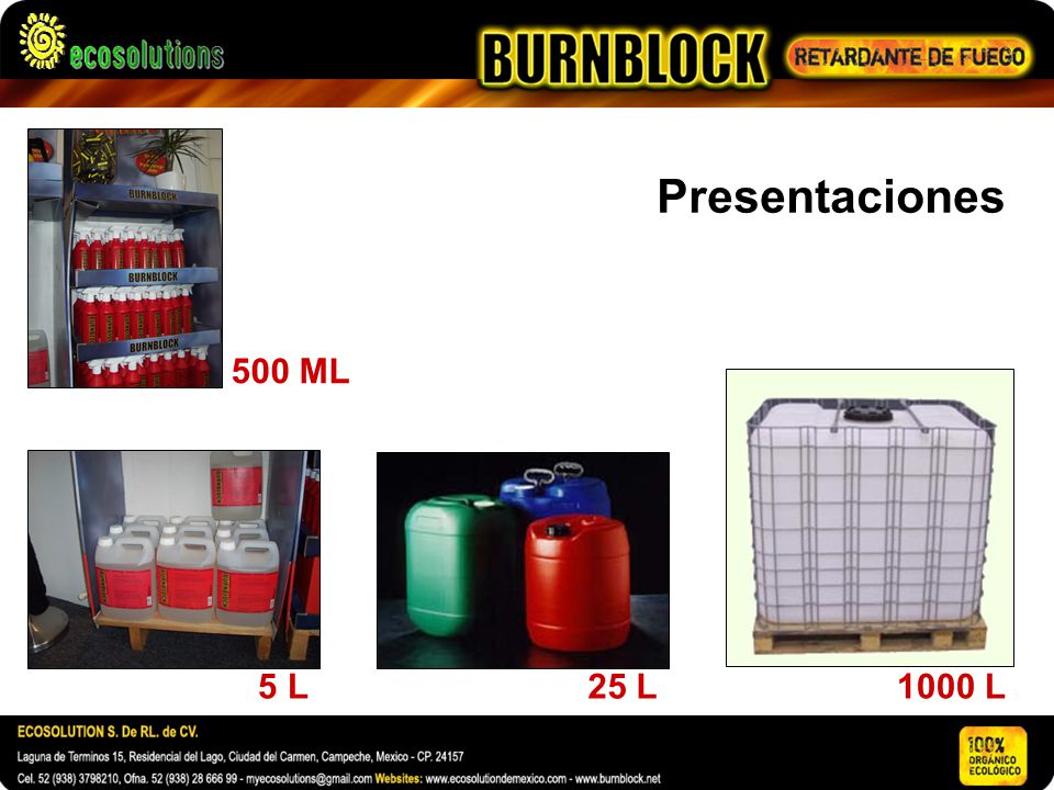 Presentaciones 500 ML 5 L 25 L 1000 L
