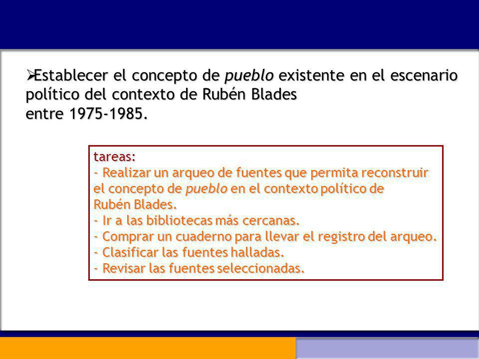 Establecer el concepto de pueblo existente en el escenario político del contexto de Rubén Blades