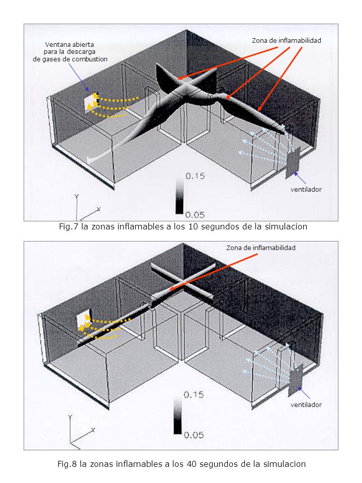 Fig.7 la zonas inflamables a los 10 segundos de la simulacion