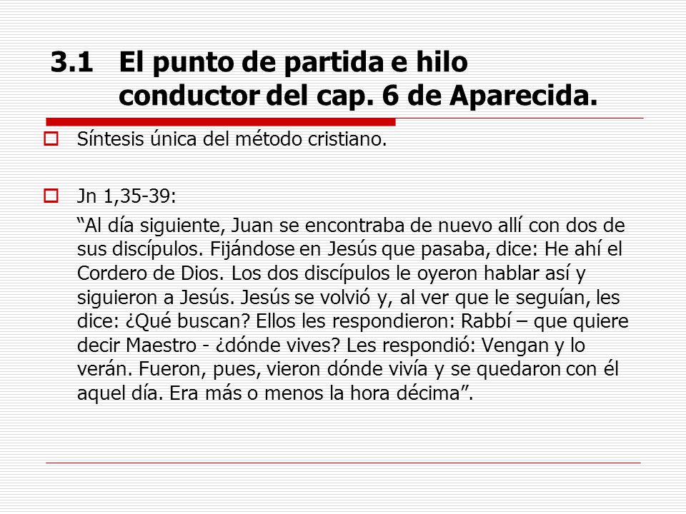 3.1 El punto de partida e hilo conductor del cap. 6 de Aparecida.