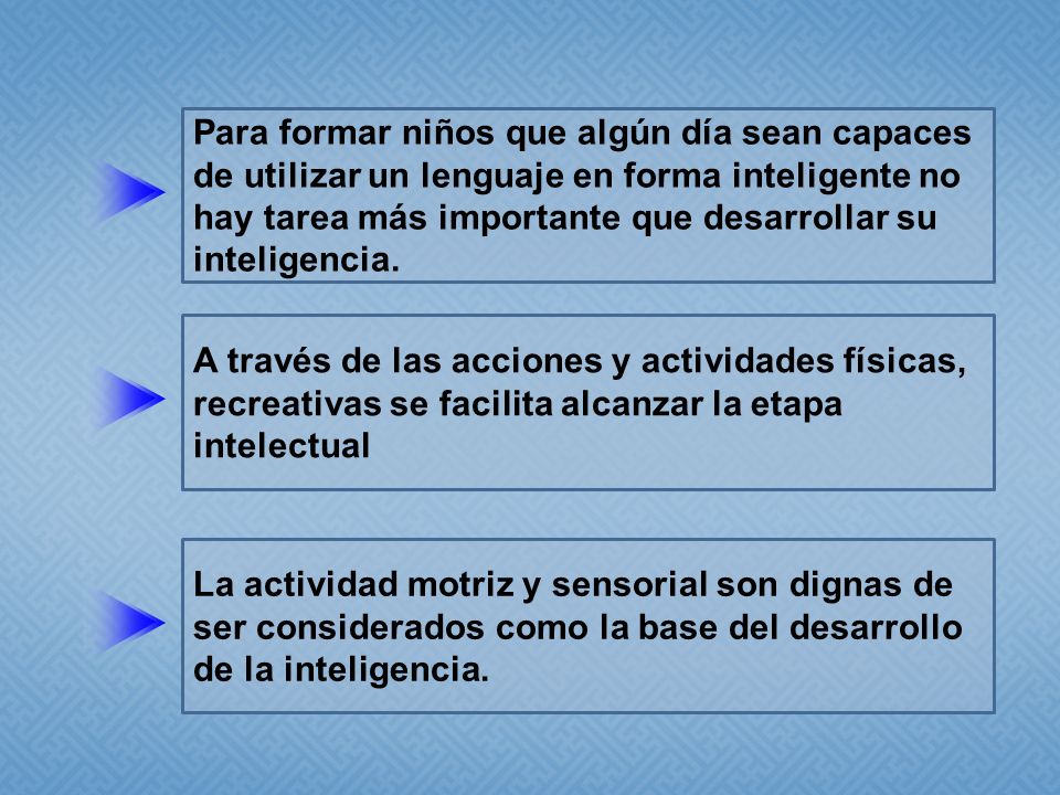 Para formar niños que algún día sean capaces de utilizar un lenguaje en forma inteligente no hay tarea más importante que desarrollar su inteligencia.