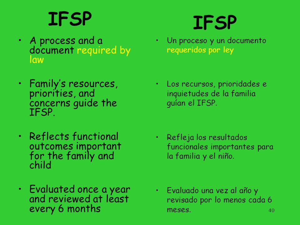 IFSP IFSP A process and a document required by law