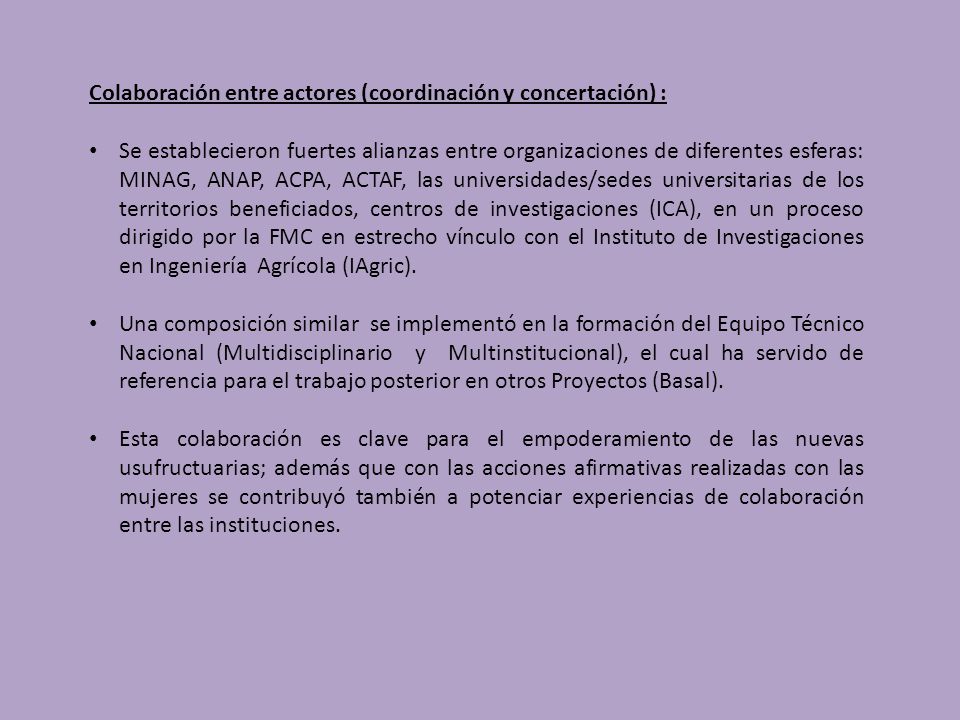 Colaboración entre actores (coordinación y concertación) :