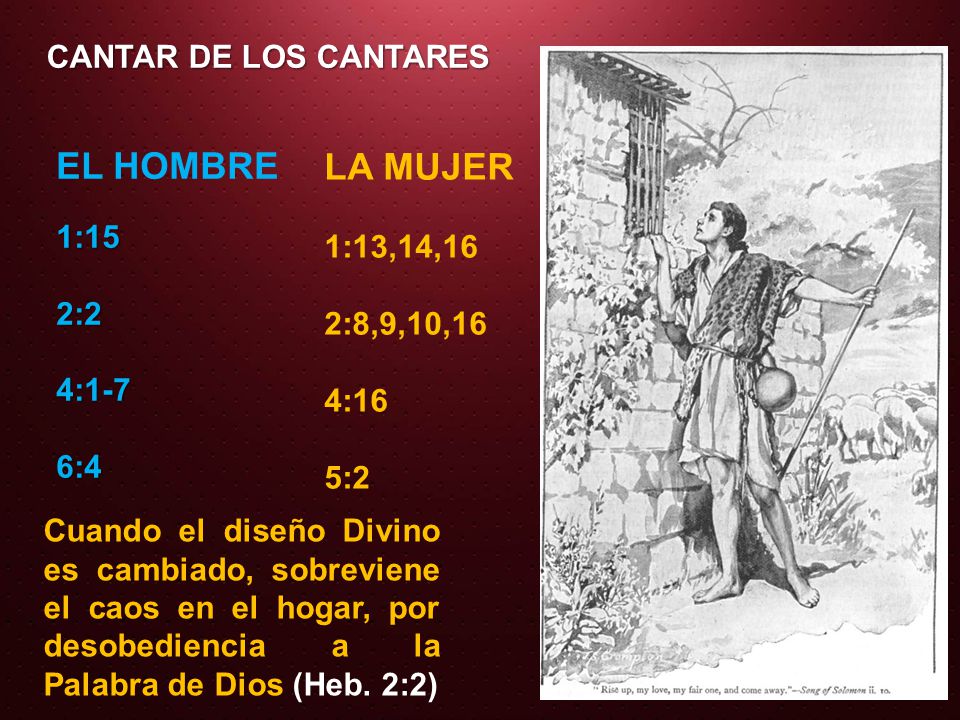 EL HOMBRE LA MUJER CANTAR DE LOS CANTARES 1:15 1:13,14,16 2:2
