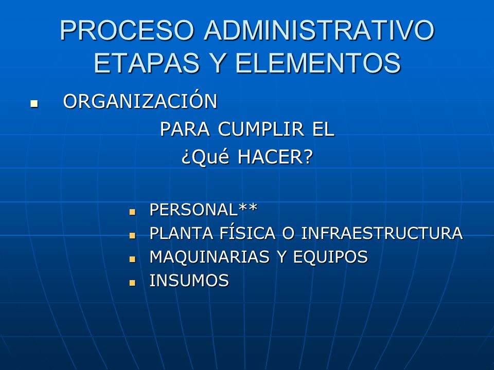 PROCESO ADMINISTRATIVO ETAPAS Y ELEMENTOS