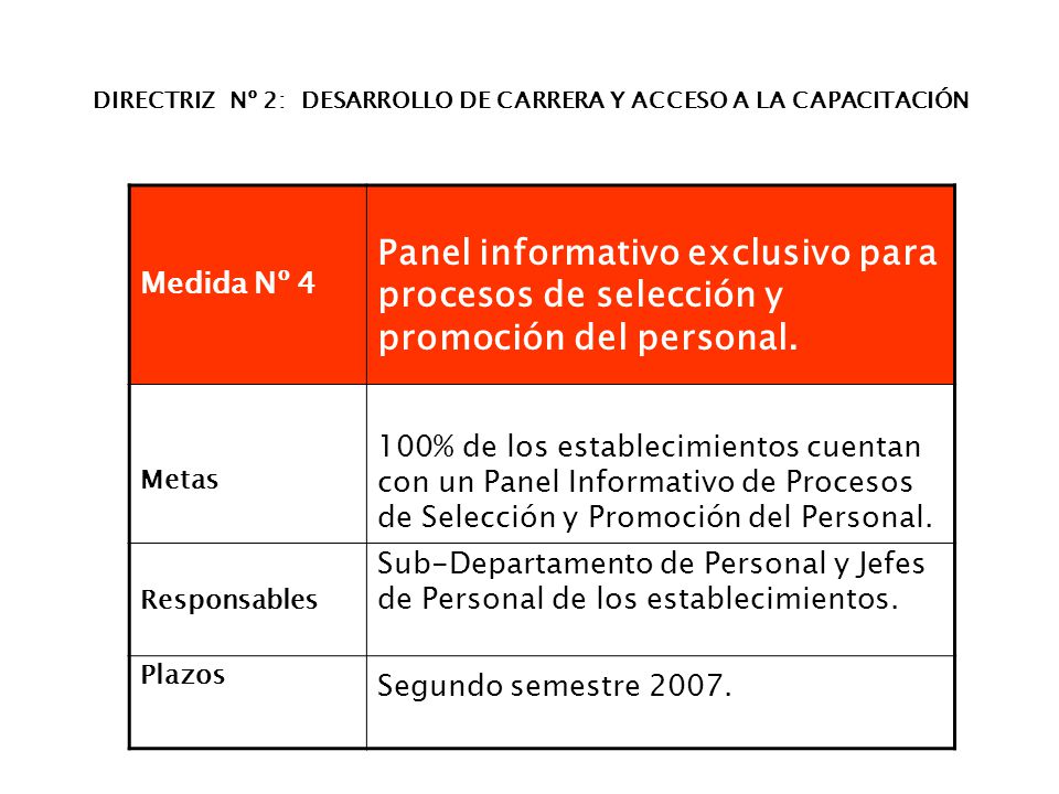 DIRECTRIZ Nº 2: DESARROLLO DE CARRERA Y ACCESO A LA CAPACITACIÓN