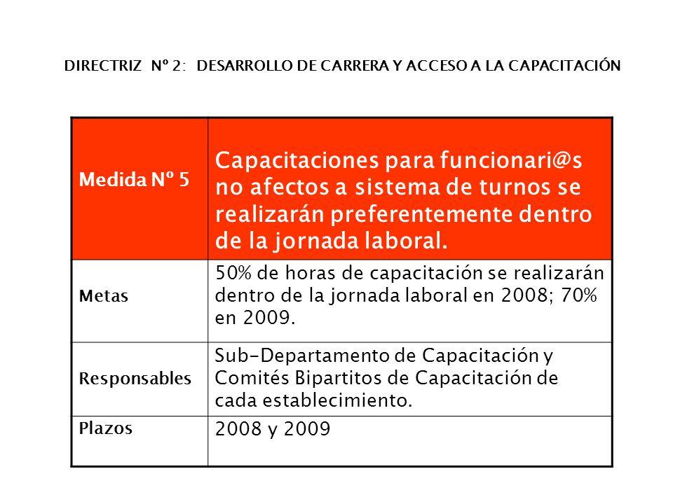 DIRECTRIZ Nº 2: DESARROLLO DE CARRERA Y ACCESO A LA CAPACITACIÓN