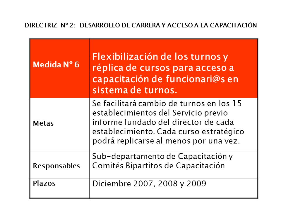 DIRECTRIZ Nº 2: DESARROLLO DE CARRERA Y ACCESO A LA CAPACITACIÓN