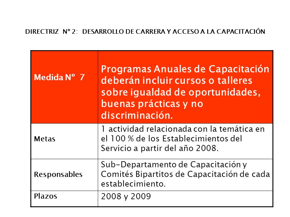 DIRECTRIZ Nº 2: DESARROLLO DE CARRERA Y ACCESO A LA CAPACITACIÓN