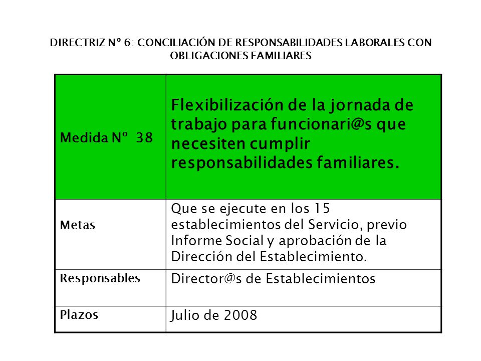 DIRECTRIZ Nº 6: CONCILIACIÓN DE RESPONSABILIDADES LABORALES CON OBLIGACIONES FAMILIARES