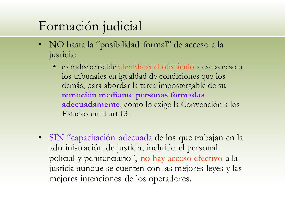 Formación judicial NO basta la posibilidad formal de acceso a la justicia: