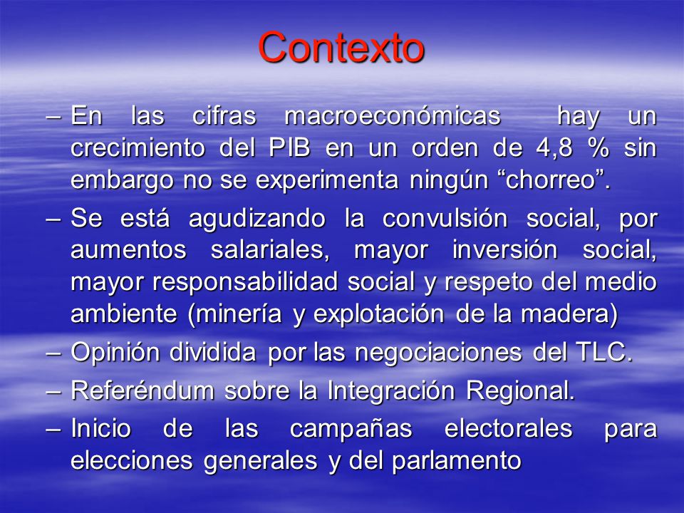 Contexto En las cifras macroeconómicas hay un crecimiento del PIB en un orden de 4,8 % sin embargo no se experimenta ningún chorreo .