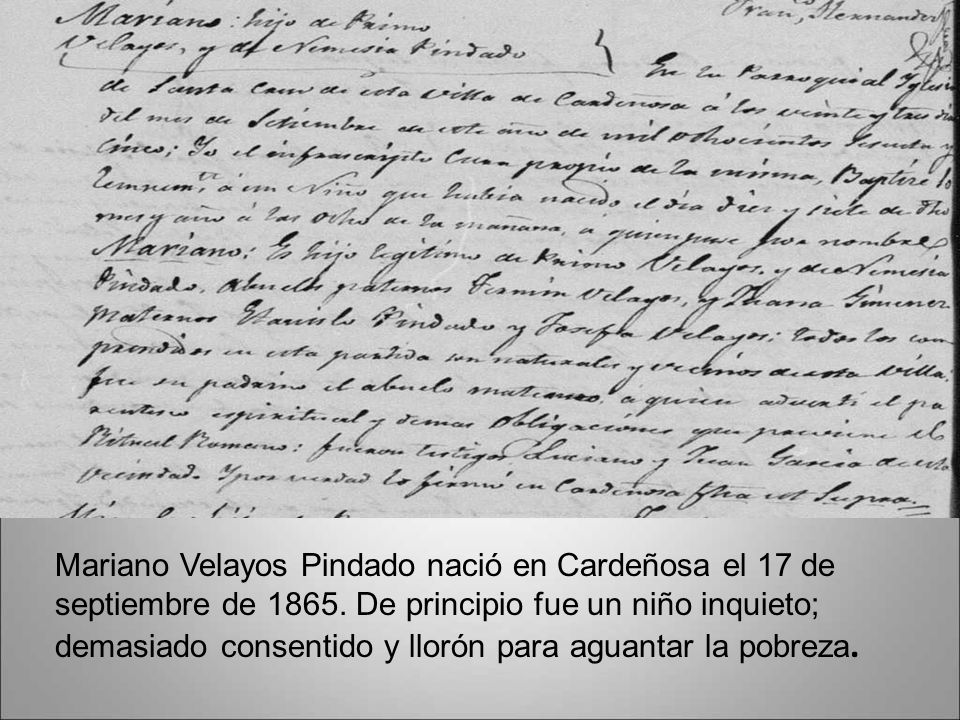 Mariano Velayos Pindado nació en Cardeñosa el 17 de septiembre de 1865