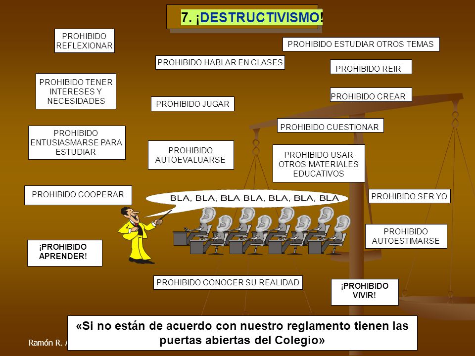 7. ¡DESTRUCTIVISMO! PROHIBIDO. REFLEXIONAR. PROHIBIDO ESTUDIAR OTROS TEMAS. PROHIBIDO HABLAR EN CLASES.