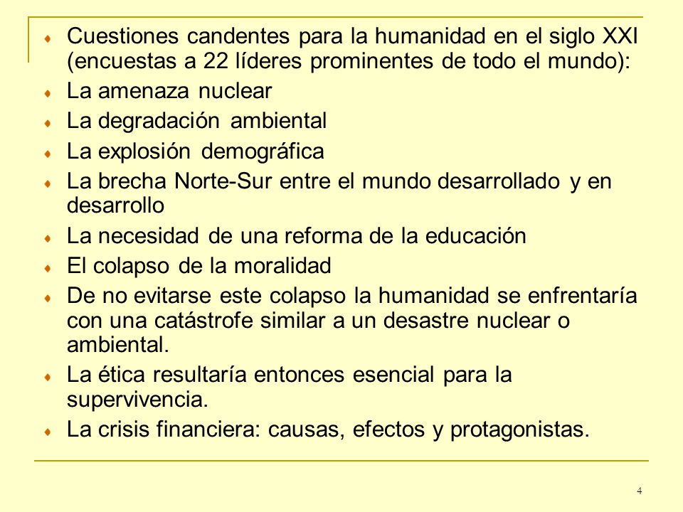 Cuestiones candentes para la humanidad en el siglo XXI (encuestas a 22 líderes prominentes de todo el mundo):