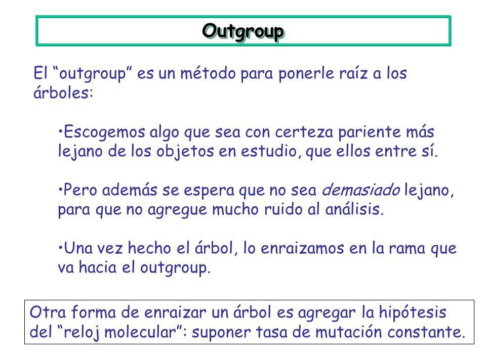 Outgroup El outgroup es un método para ponerle raíz a los árboles: