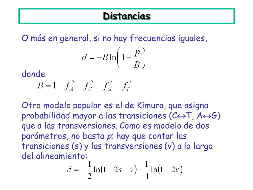 Distancias O más en general, si no hay frecuencias iguales, donde