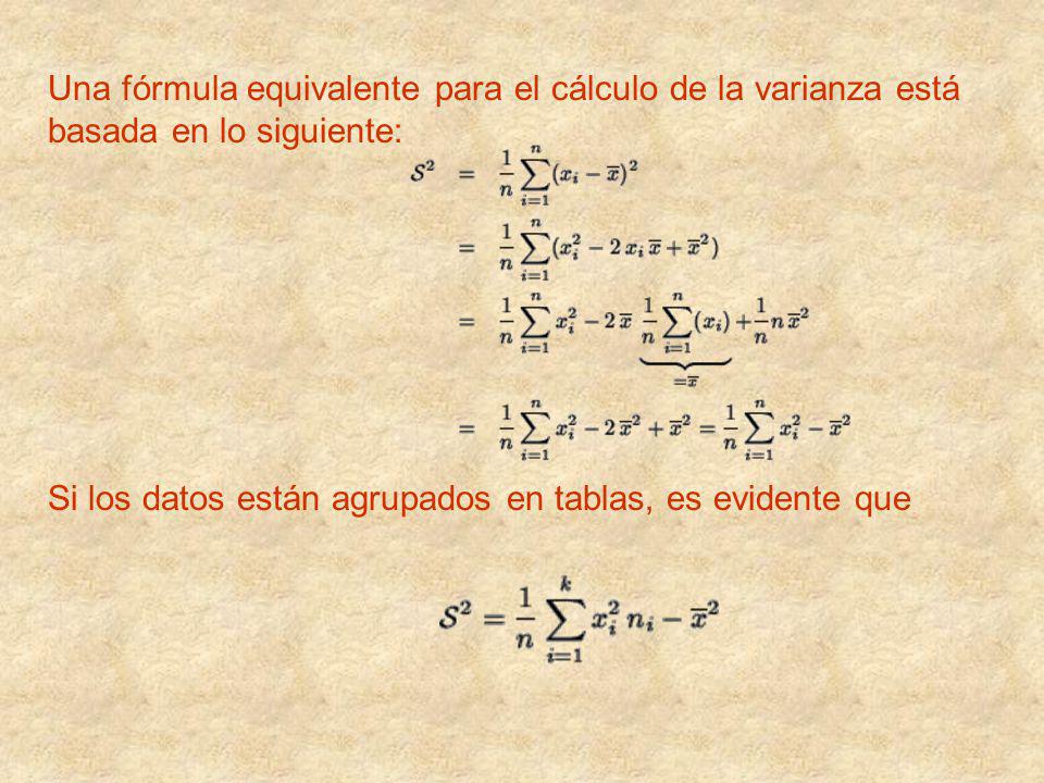 Una fórmula equivalente para el cálculo de la varianza está basada en lo siguiente: