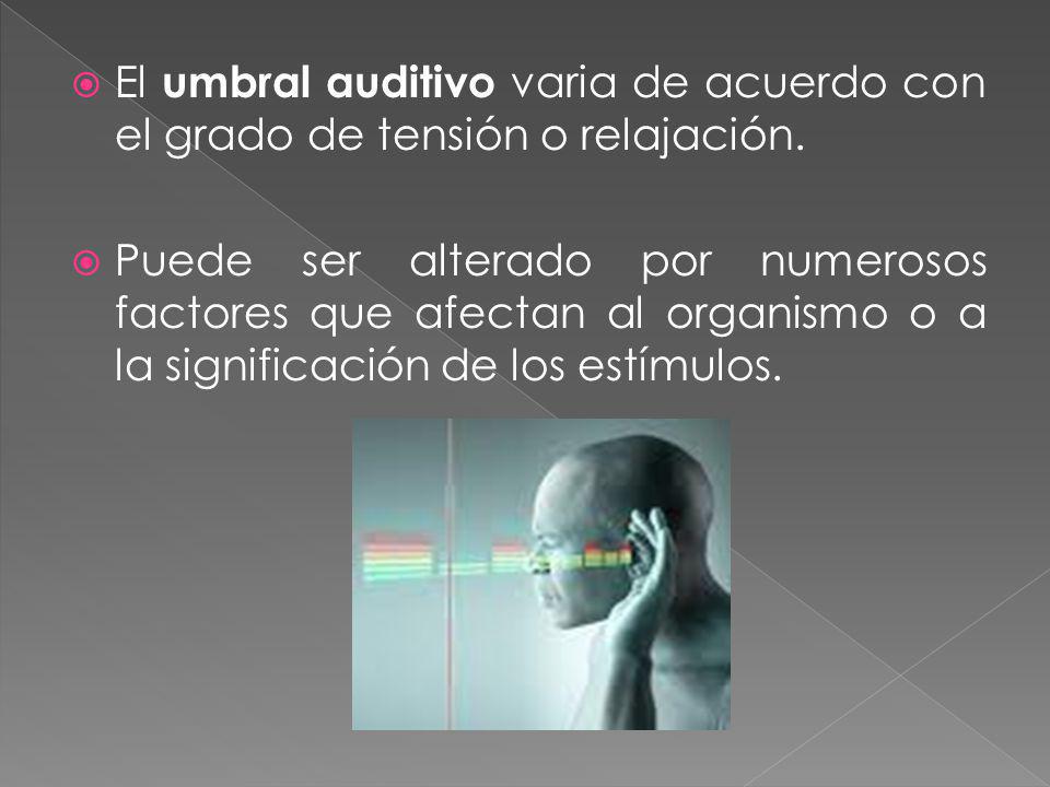 El umbral auditivo varia de acuerdo con el grado de tensión o relajación.