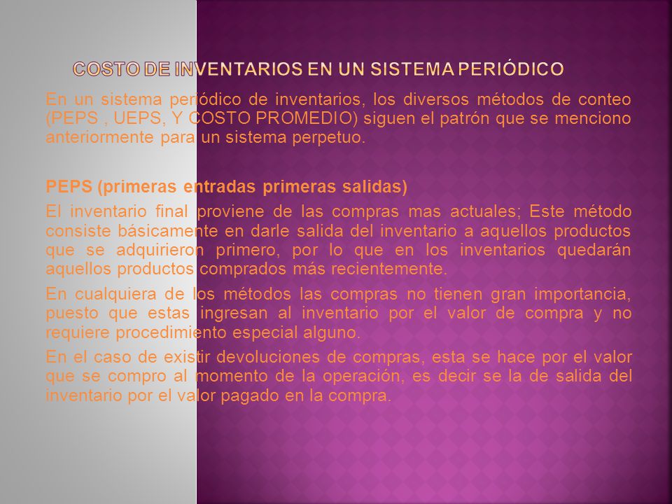 Costo de inventarios en un sistema periódico