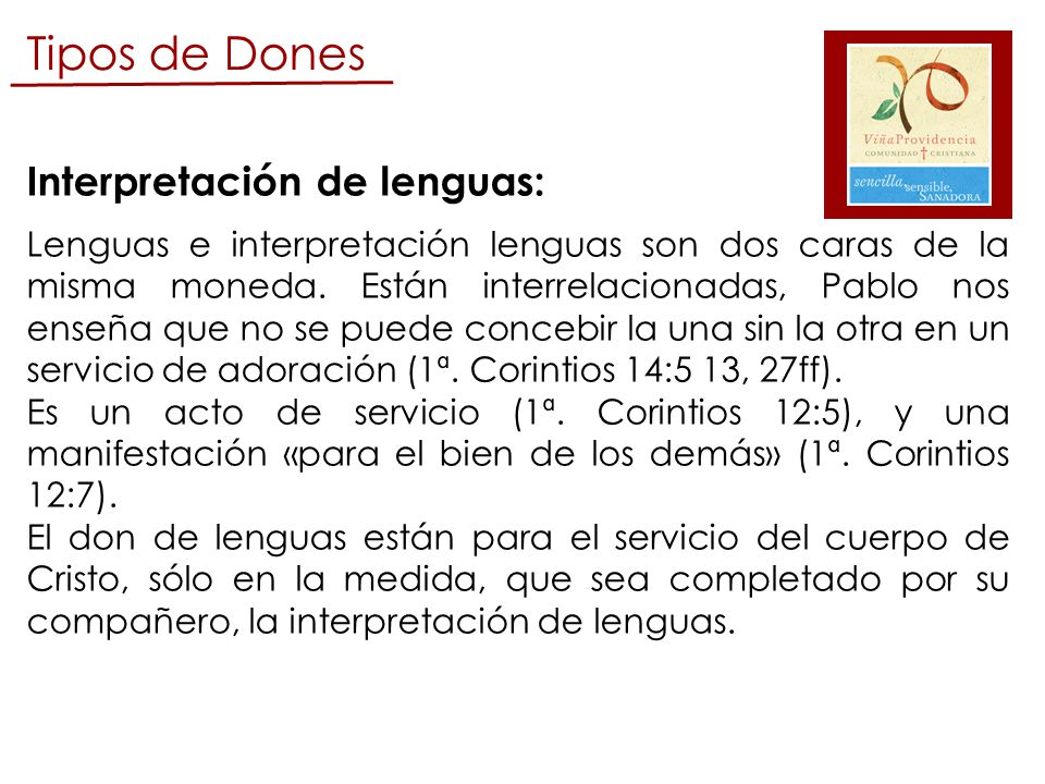 Tipos de Dones Interpretación de lenguas: