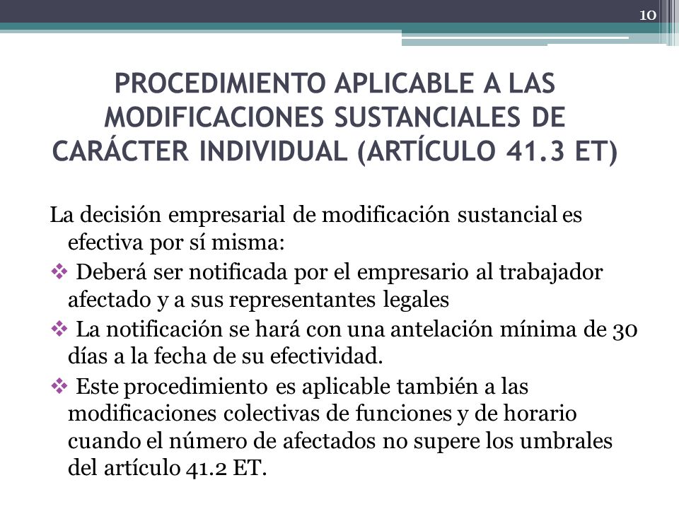 PROCEDIMIENTO APLICABLE A LAS MODIFICACIONES SUSTANCIALES DE CARÁCTER INDIVIDUAL (ARTÍCULO 41.3 ET)