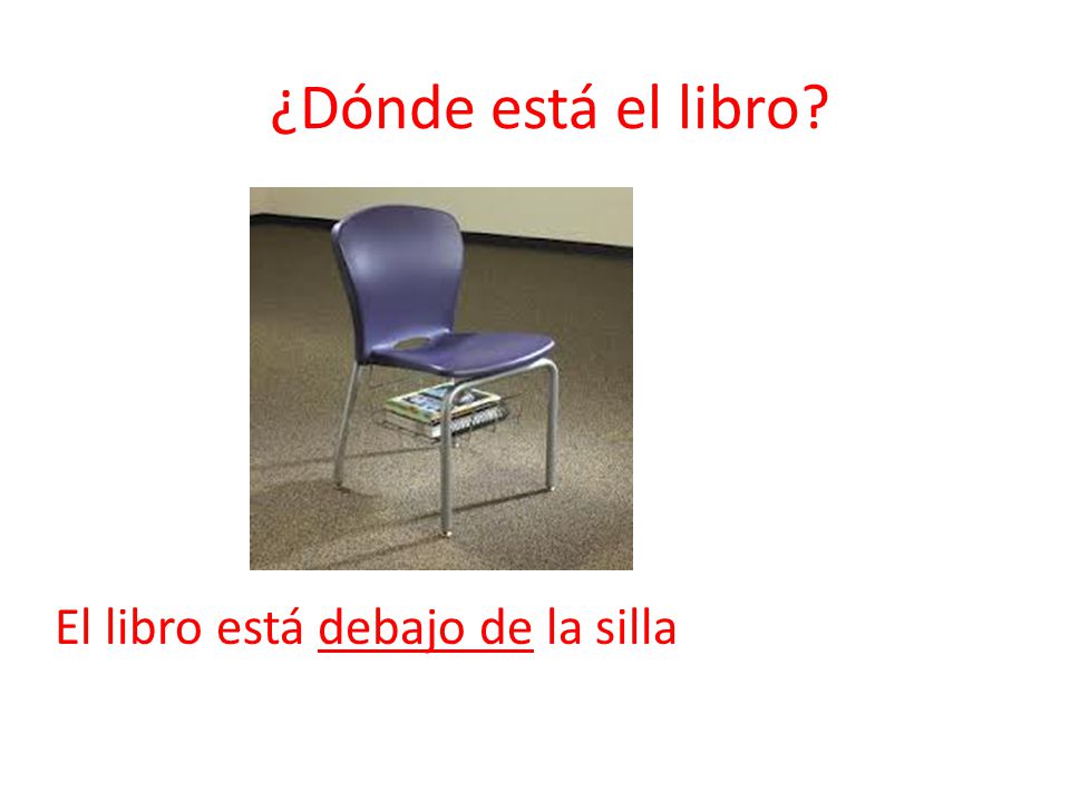 ¿Dónde está el libro El libro está debajo de la silla