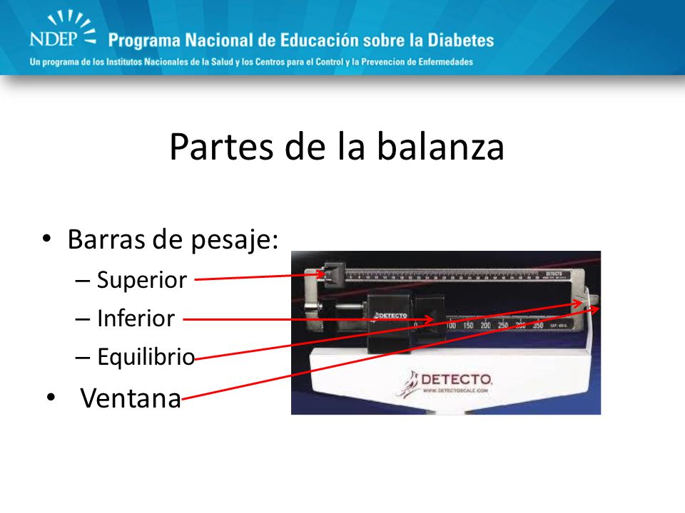 Partes de la balanza Barras de pesaje: Ventana Superior Inferior
