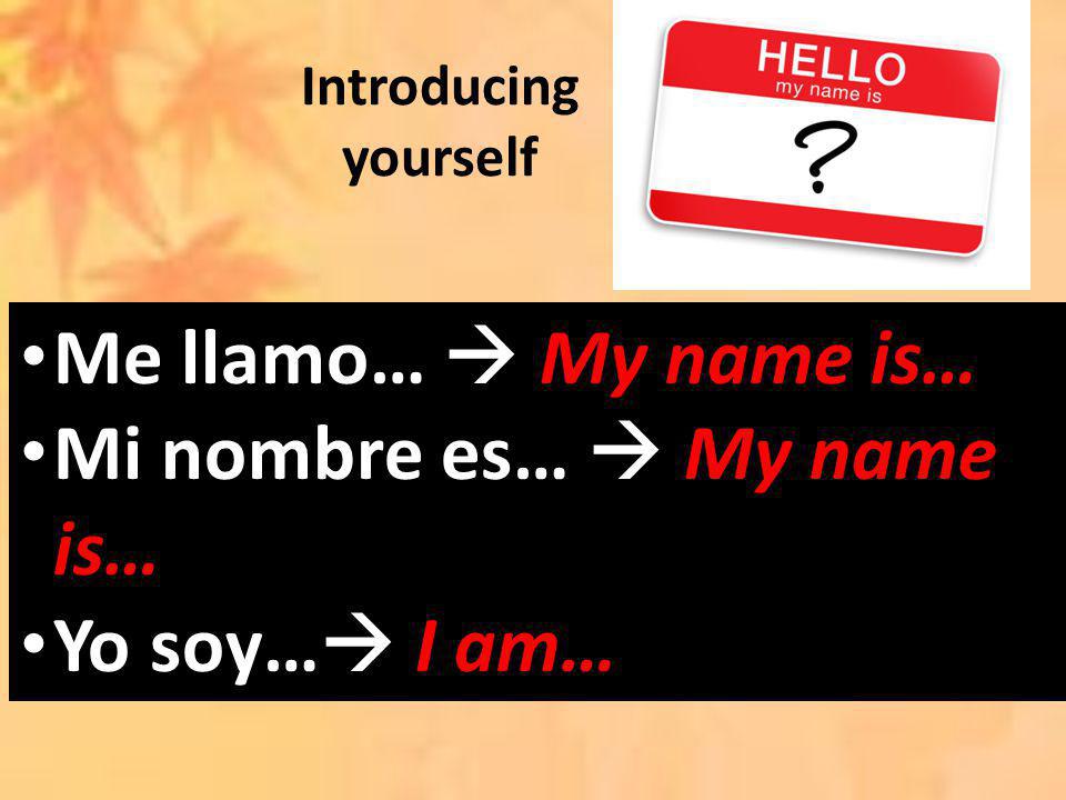 Mi nombre es…  My name is… Yo soy… I am…
