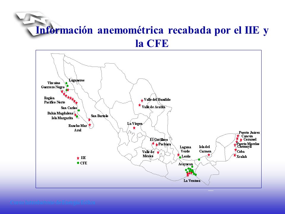 Información anemométrica recabada por el IIE y la CFE
