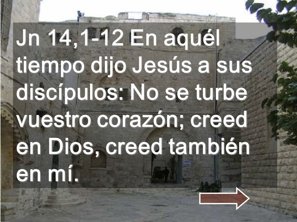 Jn 14,1-12 En aquél tiempo dijo Jesús a sus discípulos: No se turbe vuestro corazón; creed en Dios, creed también en mí.