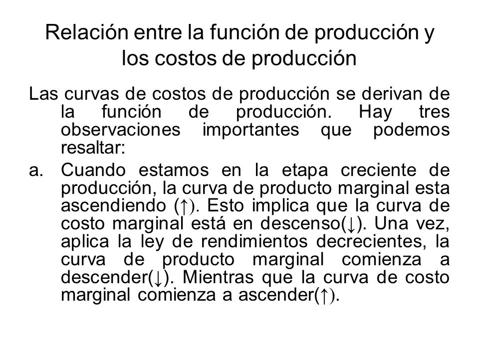 Relación entre la función de producción y los costos de producción
