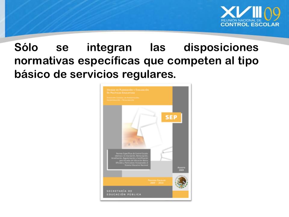 Sólo se integran las disposiciones normativas específicas que competen al tipo básico de servicios regulares.
