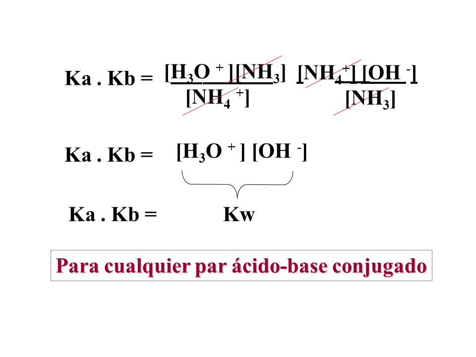 [H3O + ][NH3] [NH4 +] [NH4+] [OH -] [NH3] Ka . Kb = Ka .