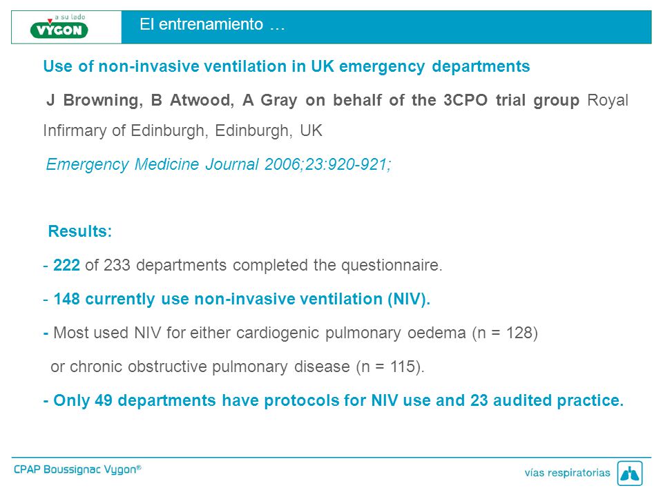 El entrenamiento … Use of non-invasive ventilation in UK emergency departments.
