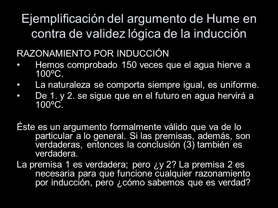 Ejemplificación del argumento de Hume en contra de validez lógica de la inducción
