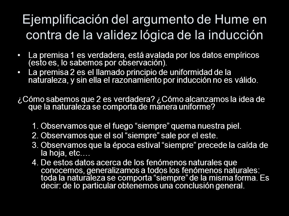 Ejemplificación del argumento de Hume en contra de la validez lógica de la inducción