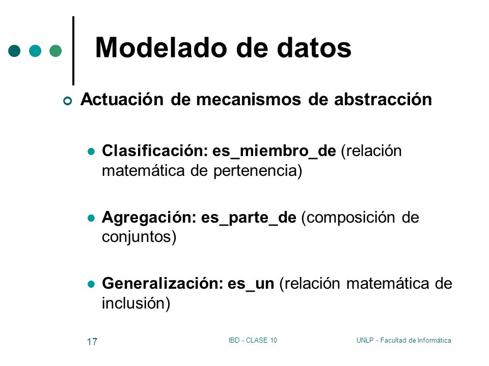 Modelado de datos Actuación de mecanismos de abstracción