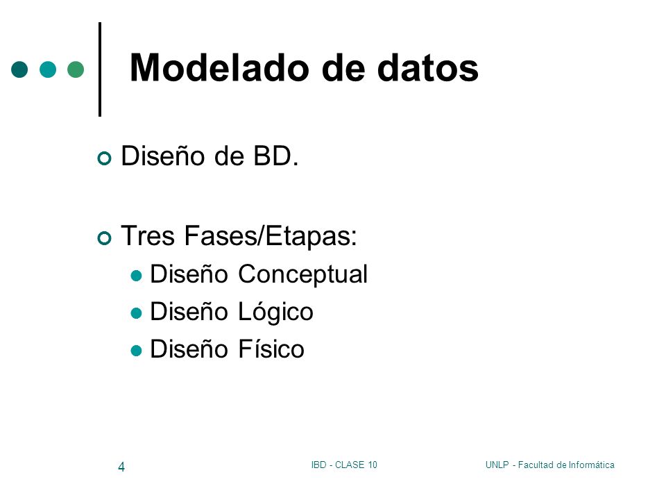 Modelado de datos Diseño de BD. Tres Fases/Etapas: Diseño Conceptual