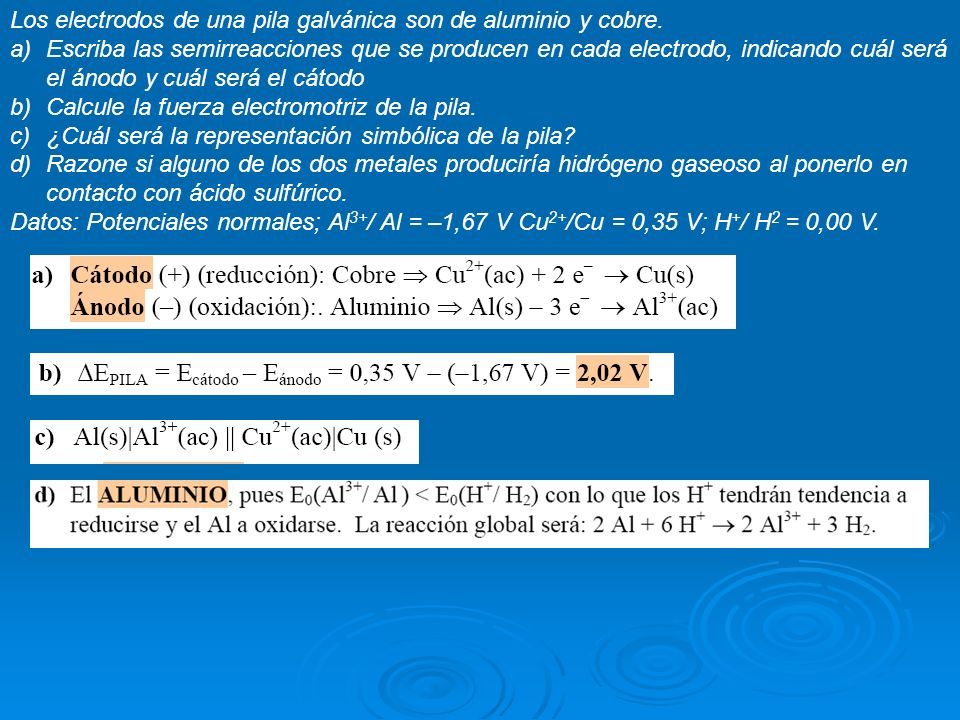 Los electrodos de una pila galvánica son de aluminio y cobre.