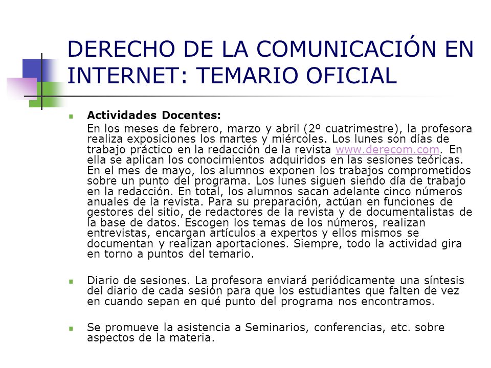 DERECHO DE LA COMUNICACIÓN EN INTERNET: TEMARIO OFICIAL