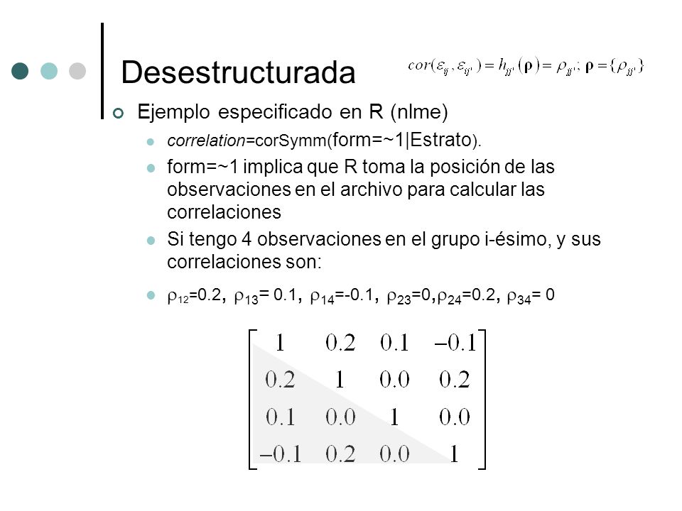 Desestructurada Ejemplo especificado en R (nlme)