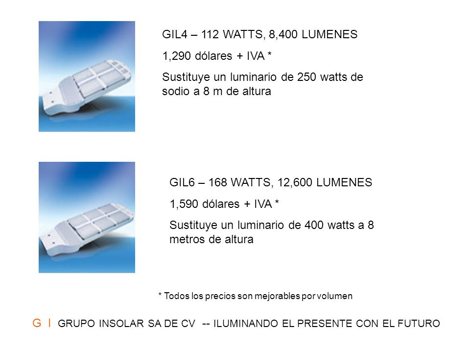 Sustituye un luminario de 250 watts de sodio a 8 m de altura