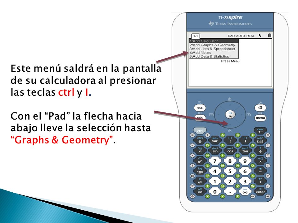 Este menú saldrá en la pantalla de su calculadora al presionar las teclas ctrl y I.