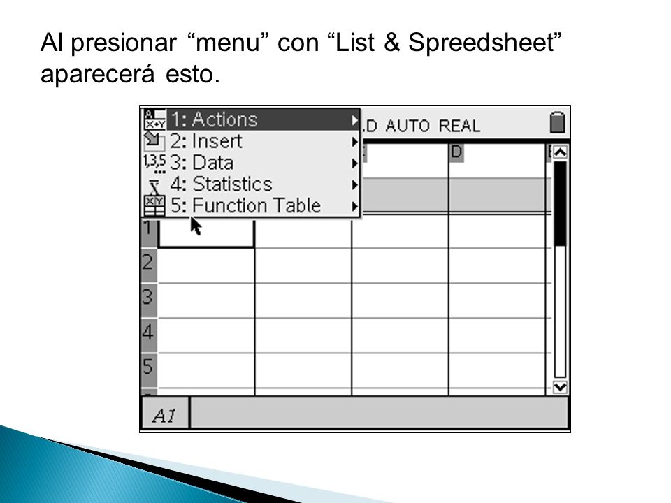 Al presionar menu con List & Spreedsheet aparecerá esto.
